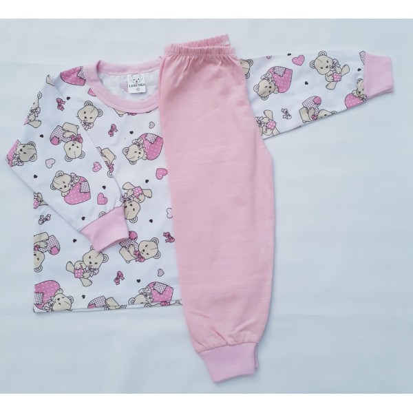 2309 Pijama Comprido Algodão Rosa Ursa com Coração M